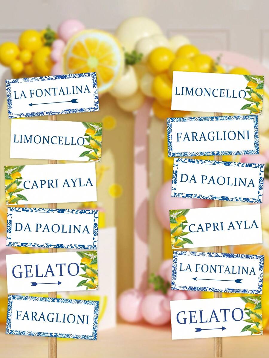 Decorazioni per feste a tema limone in porcellana blu e bianca, cartelli decorativi per foto da festa a tema limone in porcellana blu e bianca, adatti per decorazioni per feste di compleanno, matrimoni, addii al celibato