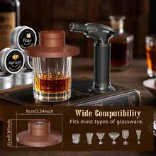 Kit de ahumador de whisky de lujo con soplete - Incluye 6 sabores de astillas de madera natural, 2 vasos premium y 2 moldes de hielo - Infusor de cócteles para Old Fashioned y Bourbon para hombres y padres - Multicolor - Ver 8