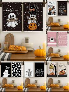 Set de 2 toallas de cocina de Halloween, toallas suaves para platos, toallas de mano absorbentes para té, toallas de té de secado rápido para lavar platos, decoraciones de Halloween, decoración de cocina de Halloween, decoración del comedor, paños de cocina para hornear y cocinar, paños de limpieza, suministros de Halloween, suministros de cocina, decoración del hogar