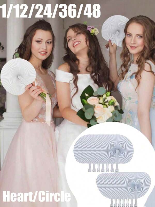 1pc/12pcs/36pcs/48pcs White Heart Shaped Blank Paper Fan, European Wedding Supplies, DIY Party Items, Heart Shaped Fan, Advertising Fan, Gift
