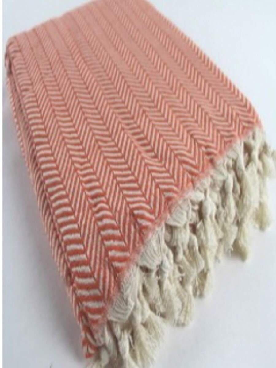Pattern Fringed Drop Throw Blanket, 200x220 Cm, Bohemian Style - Orange - View 1