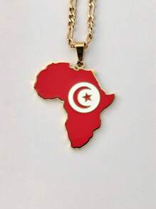 Popular Africa Theme Dripping Oil Stainless Steel Map Pendant Necklace