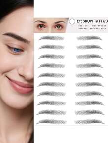 10 对眉毛临时纹身贴纸，防水防汗，逼真，牢固不易脱落，适合任何场合，可拆卸女士临时纹身，适合万圣节 - 黑色 - 查看 5