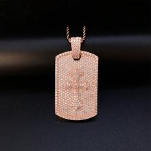 Cross Tag Pendant Necklace, Bling Rectangular Plate In Golden, Silvery, And Rose Tone, Unisex Hip Hop Statement Jewelry With Full