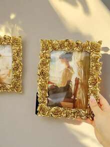 1 件精美尺寸，银杏叶雕刻，树脂制作金色相框 - 现代优雅风格，香槟金色色调，自然灵感细节，非常适合珍惜回忆，非常适合客厅、卧室和书桌装饰，适合乔迁和周年纪念礼物