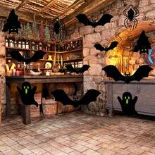 12-Piece Halloween Outdoor Bat Decor ,Fall,Halloween Decorations,Easy-Hang ,Quick Porch, Fence & Tree Decoration,Porch, Garden & Yard (Weather-Resistant)- 6 Sizes*2 (Large, Medium, Small Bats, Upside-Down Bats, Mini Ghosts, Spiders)