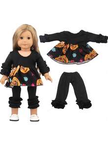 1 conjunto de atuendo de muñeca de Halloween, apto para muñecas bebé renacidas de 18 pulgadas, vestido con estampado de estrella/calabaza, accesorios para muñecas, calcetines para muñecas - conjunto de ropa de halloween - Ver 7