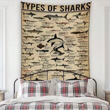 Polyester Educational Shark Species Wall Hanging Tapestry, Decor Perfect For Ocean Life Enthusiasts In Bedroom, Living Room, Dorm, High Quality Polyester Fabric With Vivid Colors, Unique Gift, Learning Tool, Home Decor