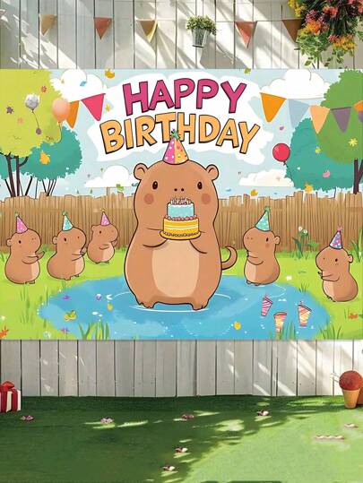 1 قطعة خلفية حفلة الكابيبارا - كبيرة بمقاس 83x59 بوصة لافتة متعددة الأغراض من البوليستر لحفلات الأعياد والزفاف، ديكور متين لا يحتاج إلى طاقة (بني/طبيعي)