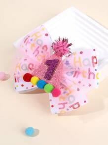 1 pieza Lazo para el cabello de cumpleaños feliz para niñas, diadema con brillo de número de cumpleaños, clip de cocodrilo con pompón, horquillas lindas y dulces para el día del cumpleaños, accesorios para el cabello de adolescentes