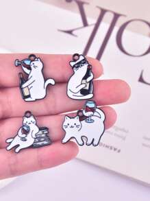 10pcs Mixed Cat Design Wine Glass Drip Oil Zinc Alloy Jewelry Pendant, Earring, Necklace Accessories