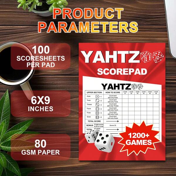 Score Pads For Vahtzee With Tear Off Pages:6x9",100 Sturdy Score Sheets, Large Print,Lay-Flat Design, Compatible With Yardzee8 Yahtzee Games,Games & Accessories
