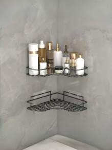 Corner Shower Caddy Bathroom Organizer Shower Shelf With Hooks, Adhesive Shower Shelves, Wall Mounted Shampoo Holder, 1 Pack Shower Racks For Inside Shower, Black