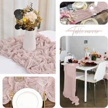 3pcs Grey & Pink Cheese Cloth Table Runner 35*118 Inch, Bohemian Cheese Cloth Table Runners, Suitable For Engagement, Party, Bridal Shower, Dinner Party, Outdoor Picnic, Christmas, Halloween, Thanksgiving, Wedding Table Centerpiece Decor