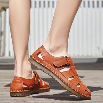 Plusstorlekar herrsandaler med stängd tå, sportiga sandaler för utomhusbruk, handgjorda