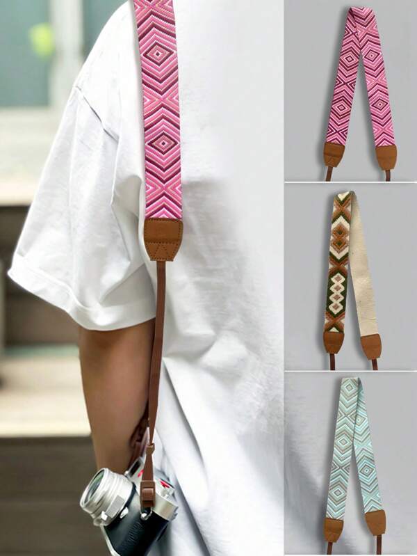 1pc Embroidered Woven Retro Camera Shoulder Strap, Suitable For Various DSLR And Mirrorless Cameras