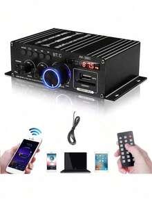 12v Amplificador De Potencia 800w Bluetooth Usb 2 Canales Color Negro - Negro - Ver 1