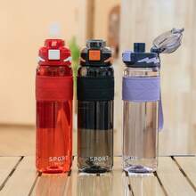 1pc 26oz/32oz Transparent/Frosted Plastic Water Bottle With Lid & Handle, Leak-Proof, Suitable For Students, Outdoor Sports, Travel, Gifts For Various Occasions - Multicolor - View 4