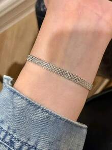 1pc 925 Sterling Silver Lace Satin Bracelet, Luxury Women's Everyday Accessory, Elegant & Versatile, Suitable For Valentine's Day, Birthday, Party And Daily Wear - Silver - View 4