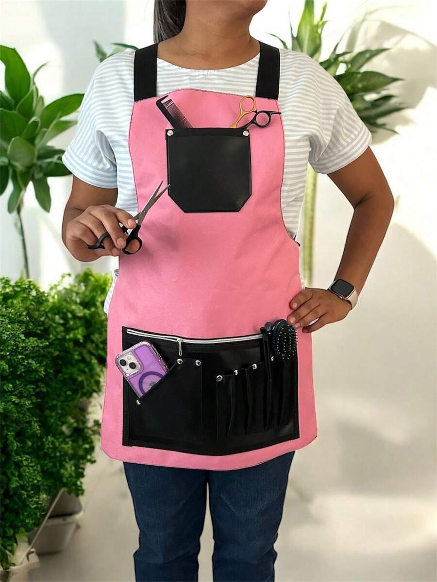 DELANTAL VERONA ROSSA, MANDIL VERONA ROSSA PARA ESTILISTA, MAQUILLADORA, MODELO VERONA ROSSA PARA ARTISTI UNGHIA Y ARTISTI CIGLIA, CON ACCESORIOS QUE PERMITEN LA COMODIDAD DE LA MUJER PARA ORGANIZAR SUS HERRAMIENTAS DE TRABAJO Y PROTECCION - Rosa coral - Ver 1