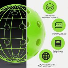 Juego de 48 pelotas de pickleball para exteriores de la marca Navona, que cumplen perfectamente con los requisitos oficiales de la USAPA, con 40 orificios, balanceadas, de alto rebote y vuelo preciso, duraderas para usar en exteriores - Verde - Ver 2