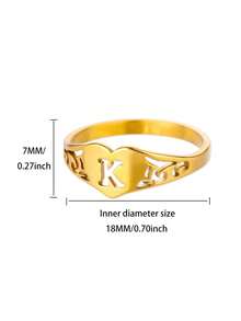 复古不锈钢首字母多尺寸戒指，18K 镀金防褪色女士情侣戒指，字母婚礼金饰，派对度假配饰礼物 - 字母 - 查看 33