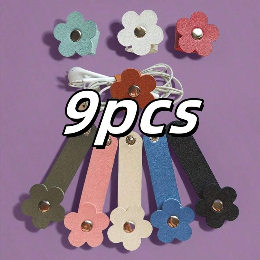 9 Peças Organizador de Cabos de Couro PU em Formato de Flor, Decoração de Lenço/Guardanapo, Cores Aleatórias