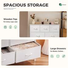 Sweetcrispy 9 Tall Fabric Clothes Cabinet Storage Organizers And Wood Top Surface Table Chest Of Drawers, 9 Drawer Dresser,Grids Grid Cabinet  Fabric Storage Tower For Bedroom, Hallway, Entryway, Closet, Tall Chest Organizer Unit With Fabric Bins, Steel Frame, Wood Top, Easy Pull Handle, Charcoal - 白色 - 查看 2