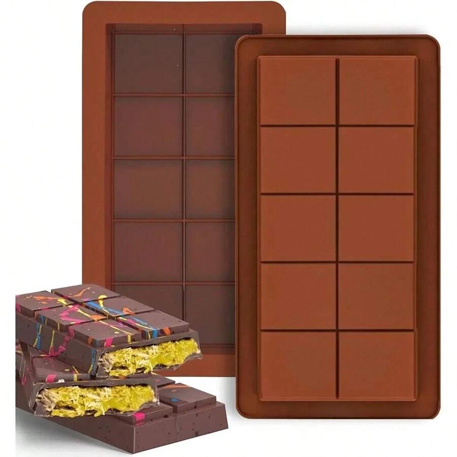 1pc 10 Cavity Chocolate Mold, Silicone Baking Mold Tool For Home Use - Brown - View 1