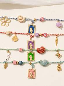 Colar de olho de diabo com concha de corda colorida da moda, colar vintage de vidro com contas da mão de Fátima e cartas de tarô, adequado para presentes de festivais
