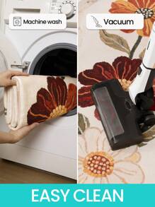 DAJIANG 1pc Vintage Simple Floral Print Runner Rug, Non-Slip Entrance Mat, Soft Carpet, Foldable & Washable, Suitable For Living Room, Kitchen, Bathroom, Bedside - Home Decor, Thickened & Plush, Suitable For Halloween, Thanksgiving, Autumn/Winter Kitchen Rug - Multicolor - View 9