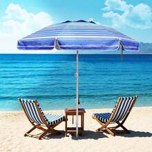 6.5ft Beach Umbrella - Heavy Duty Wind Resistant UV 50+ Portable Sun Shade With Sand Anchor & Carry Bag, Outdoor Folding Umbrella For Beach, Pool, Patio, Garden (Blue Stripe) - 藍色 - 查看 4