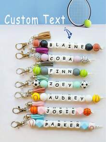 1pc Personalized Sports Name Keychain, Sports Backpack Pendant, Customized Name Keychain, Football/Volleyball/Basketball/Tennis Keychain