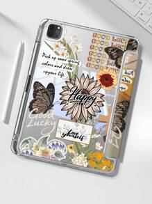 Une belle housse de protection acrylique transparente à double face peinte avec des lettres de papillon et de fleurs, antichoc, convenant pour l'iPad de 7ème, 8ème et 10ème génération (10,2 pouces), avec fente pour stylet, prenant en charge les fonctions de veille et de réveil, avec plusieurs méthodes de support, cadeau idéal pour les fêtes et le Nouvel An.
