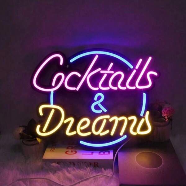 1 Stück "Cocktails & Dreams" Neonschild, Wo auch immer es 17:00 Uhr ist, Neonschild, USB betriebenes Wandlicht für Bar, Club, Schlafzimmer, Büro, Hotel, Pub, Café, Hochzeit, Geburtstag, Hobby-Räume - mit Schalter, ohne Batterie benötigt