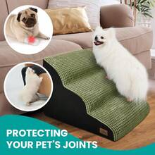 New Dog Stairs For All Dogs, 15.8 In H 3 Step Curved Dog Ramp For High Bed And Couch, Foam Dog Ramp   Non-Slip Waterproof Fabric Cover, Pet Stairs For Pets Joints, Green - Sage Green 22.4x 15.8x 15.8 - View 3