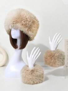1 buc. Set de bentiță și brățară elastică din blană artificială de vulpe, accesorii de păr cu bentiță mongolă pentru femei