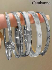 Camhanno 5/1pc Personalized Multi-Color Stainless Steel Bracelet Set With Unique Design, Fashionable , Multi-Element Design, Exquisite And Ideal Gift, Non Fading Jewelry, Fashionable