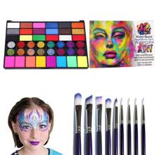 Kit de pintura facial - Set de maquillaje facial para fiestas de cumpleaños, Halloween y Navidad - 42 colores vibrantes, activado por agua, amigable para piel sensible - Pinceles para adultos y niños