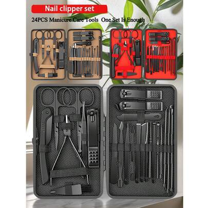 7/12/18/24 piezas Juego de cortaúñas, Cortaúñas de acero inoxidable, Kit de pedicura profesional, Lima de uñas, Tijeras de uñas afiladas y cortaúñas, Juego de manicura para uñas de las manos y los pies, con estuche de almacenamiento portátil y elegante, Herramientas de cuidado de la belleza