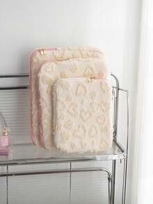 心形毛绒笔记本电脑内胆包，甜美平板电脑袋，适用于 11 英寸/13 英寸/15 英寸笔记本电脑，适合学校使用的学校用品包，适合女士使用的笔记本电脑包， 书包 - 彩色 - 查看 3