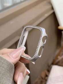 1 件半包装硬壳带钻石镶嵌边框透明手表壳保护套，适用于 保护壳 WatchS10/S9/8/7/6/5/SE/4/3 保护套 38mm/40mm/41mm/42mm/44mm/45mm/46mm/49mm（不包括手表和表带）