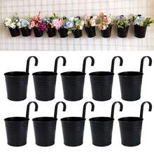 2pc/4pcs Black Metal Flower Pot Hanging Planter, Suitable For Succulent, Small Flowers Decoration, Can Be Hung On Balcony, Garden Railing, Wall - View 6