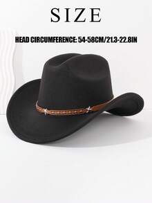 1pc Western Cowboy Hat For Halloween, Unisex Felt Soft Fedora Hat With Leather Band, Suitable For Music Festivals - Style 1 - View 4