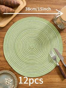 1/4/6/12 件新鲜绿色编织圆形餐垫餐桌装饰，防滑杯垫，适用于家庭厨房，适合节日、派对、生日、婚礼、晚宴