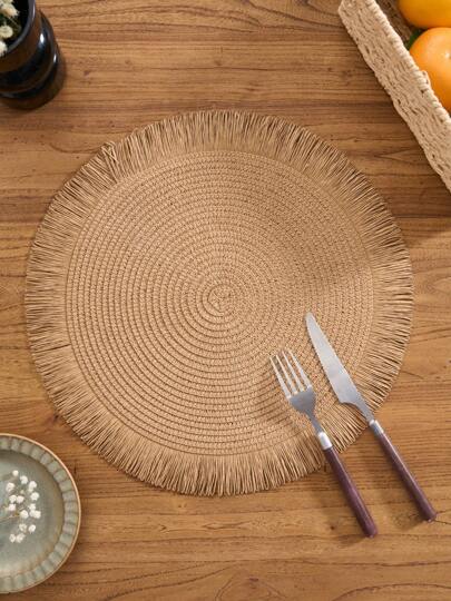 1/4/6/12 piezas Manteles individuales redondos de papel estilo bohemio con borlas naturales, almohadillas antideslizantes para decoración de mesa de cocina y comedor, aptos para fiestas, cumpleaños, bodas y decoración del hogar (tenga en cuenta que el material del tapete es de papel y no se puede lavar)