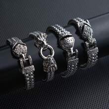 1pc Retro Punk Style Stainless Steel Wolf Head Men's Bracelet, Fade-Resistant