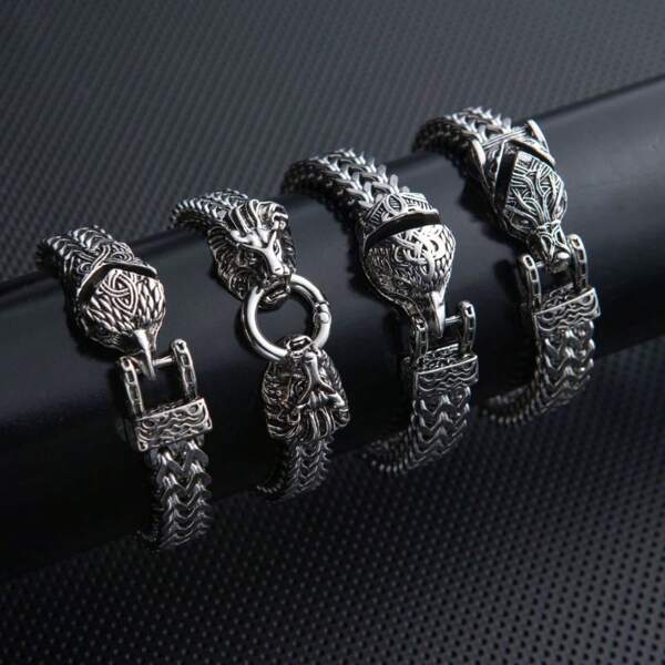 1pc Retro Punk Style Stainless Steel Wolf Head Men's Bracelet, Fade-Resistant