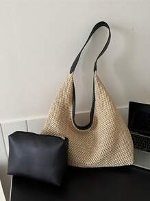 Casual Woven Shoulder Bag, Summer Beach Straw Handbag, Fashionable Chic Beach Travel Grass Woven Bag