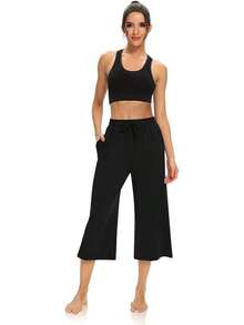 Womens Capri Pants Loose Yoga Pants Wide Leg Drawstring Comfy Lounge Pajama Capris Sweatpants With Pockets Back To School Halloween Christmas New Year